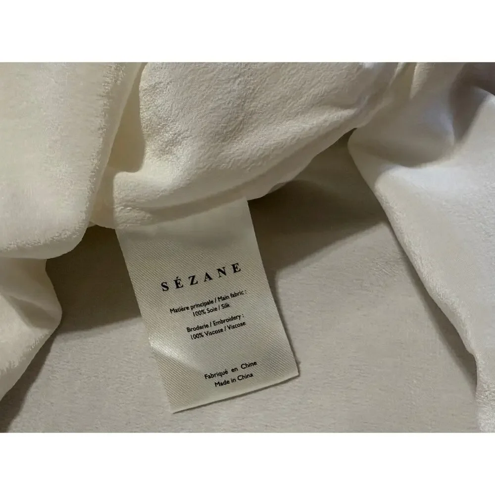 Sezane Ivory Ilonie Blouse Size 10 US Womens Designer Silk Top Cream Loose Fit - Picture 10 of 11